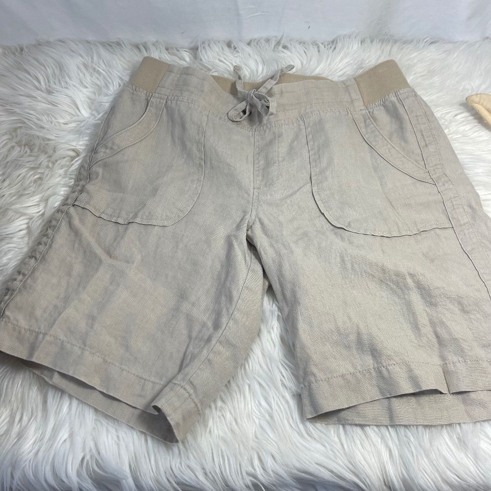 Athleta Oatmeal Drawstring Waist Linen Shorts Sz 2